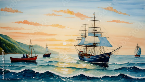 Seascape Art Fisherman  Ships  and Boats in Oil Paintings and Watercolors