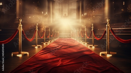 Red carpet rolling out in front of glamorous movie premiere background photo
