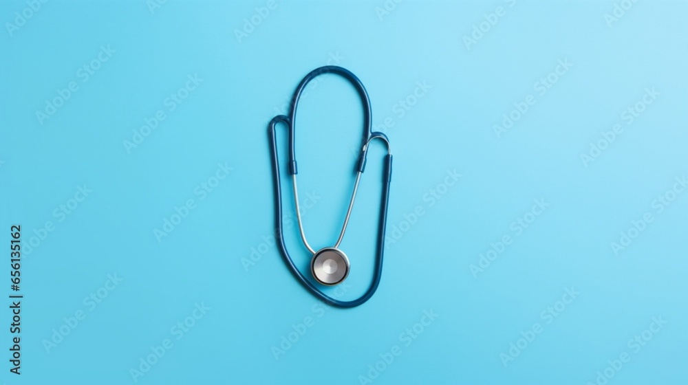 Stethoscope on blue background. Medical background. Doctor equipment. Medicine, medical examination, health care concept. Copy space, top view Stethoscope on blue background. Medical background. Doctor equipment. Medicine, medical examination, health care concept. Copy space, top view