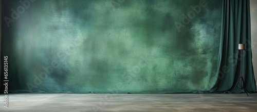 Green textured wall in a studio brightly lit traditional canvas or cloth backdrop