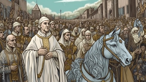 Roman Catholic religious processions. Fantasy concept , Illustration painting.