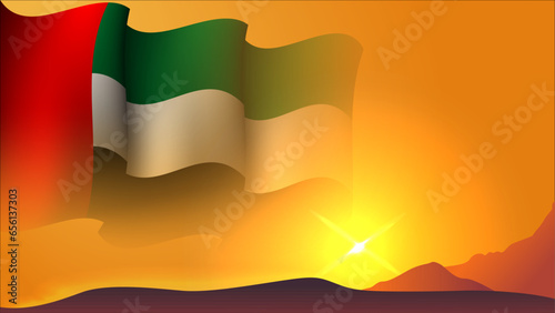 united arab emirates waving flag background design on sunset view vector illustration