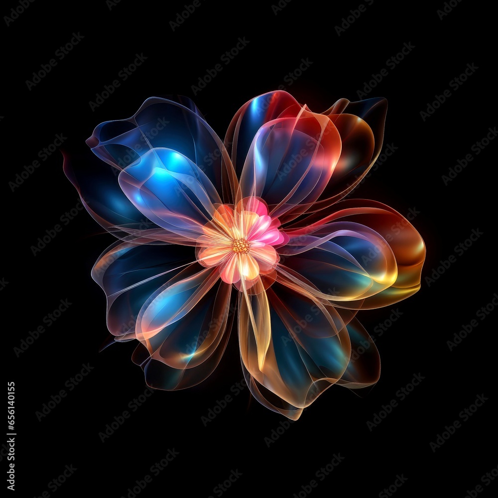 Fototapeta premium Multicolor neon light flowers isolated on black background