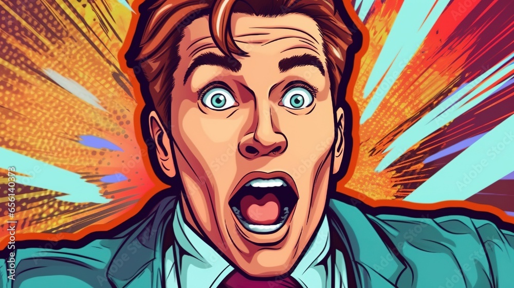 Surprised man with open mouth, pop art style. Fantasy concept , Illustration painting.