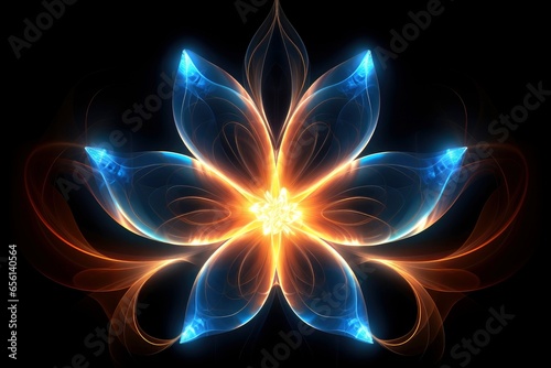 Multicolor neon light flowers isolated on black background