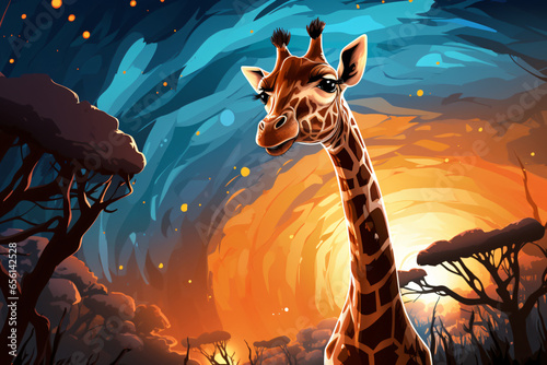 Giraffe Light Painting cartoon photo