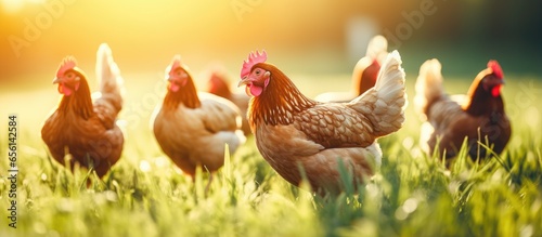 Sustainable poultry farming on natural grass for free range organic or sustainable meat and pet birds
