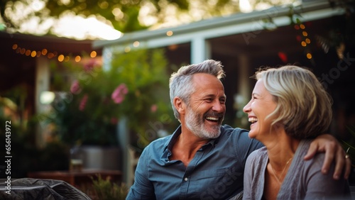 middle age couple smiling outdoors
