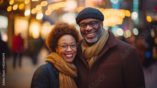 happy african american couple posing together in the fall