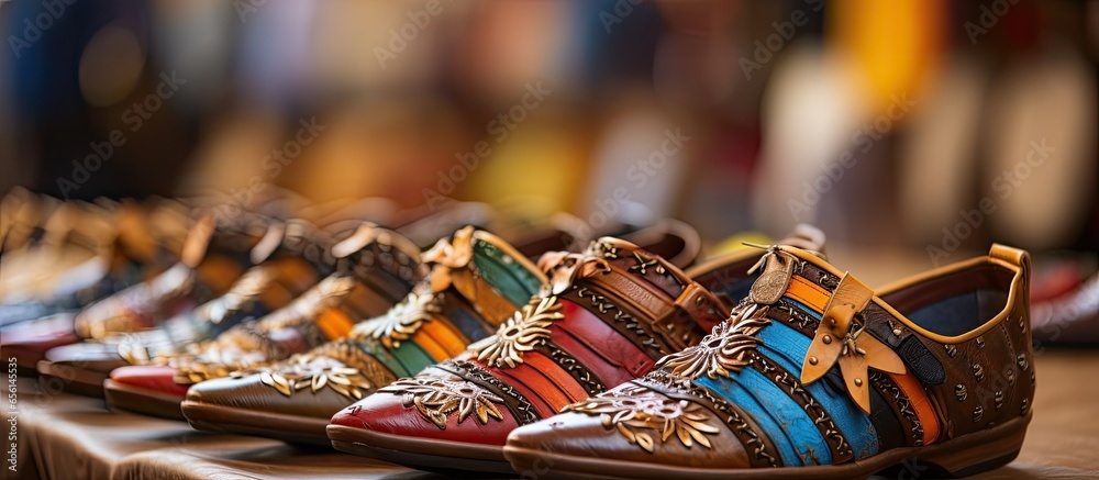 Close up of Yemeni shoes in a Turkish market stall
