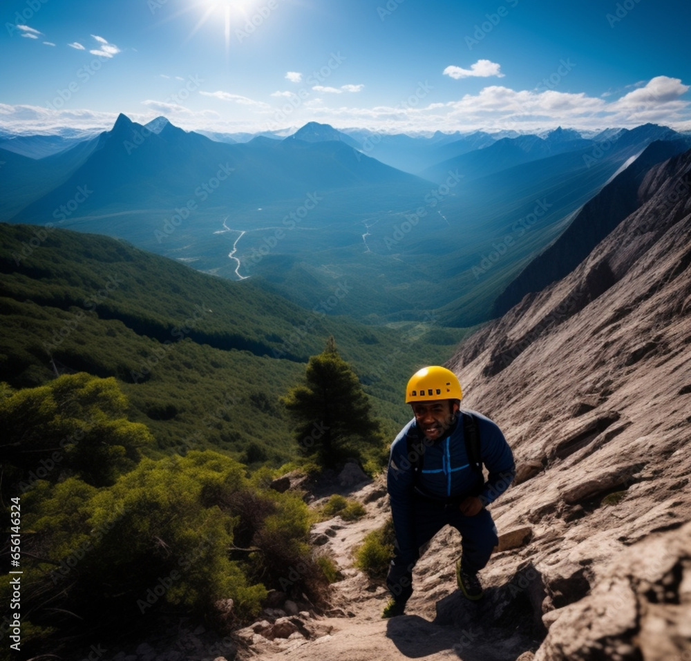 black man hiking in the mountains, Generative AI black man hiking in the mountains, Generative AI
