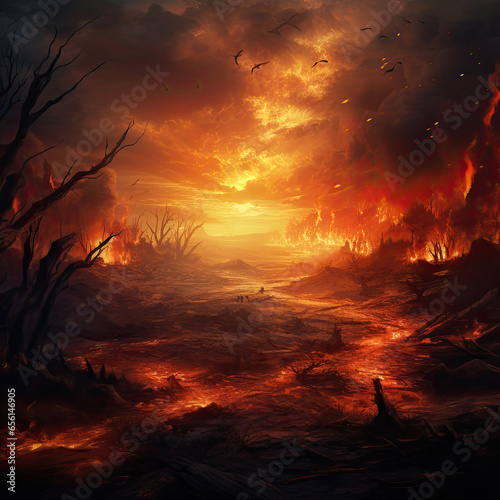 Fire and destruction stock illustration - AI generated disaster scenery