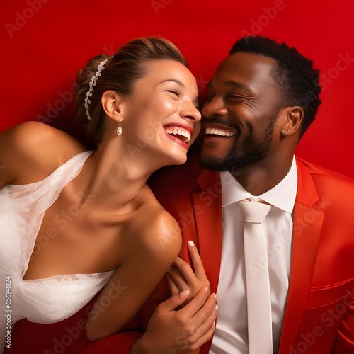 Wedding photo of a multicultural couple who loves each other.