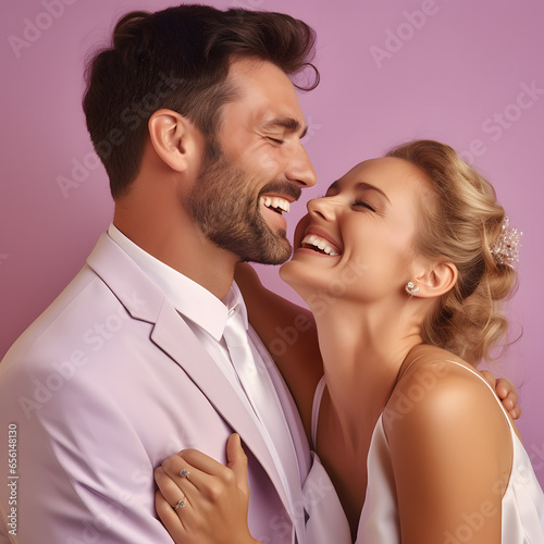 Wedding photo of a happy couple who loves each other.