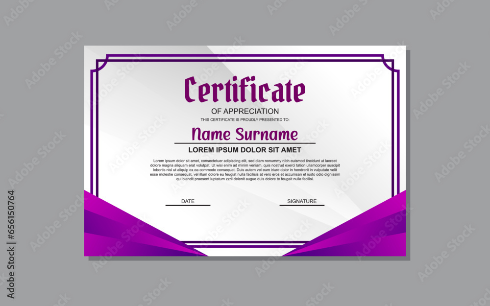 a certificate template with a purple wavy design