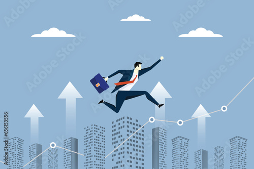 Businessman jumps to achieve success. Business concept illustration