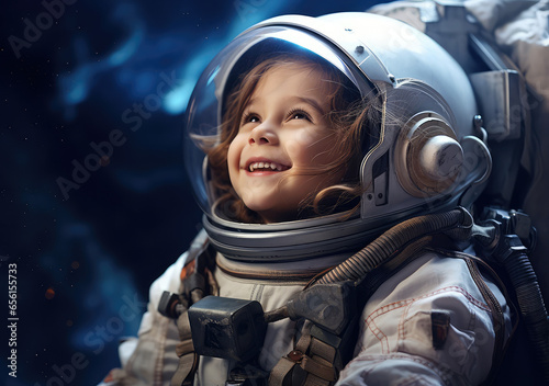 a small child in an astronaut suit smiling