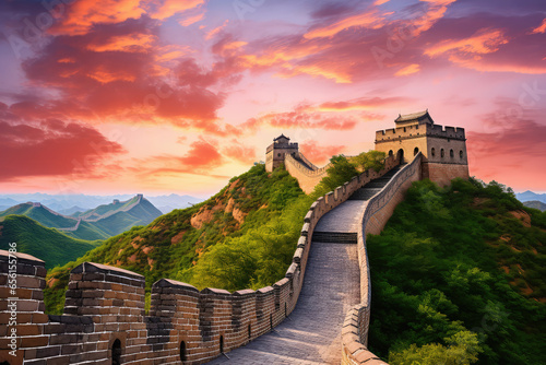 Fotografia Majestic Great Wall of China at sunset