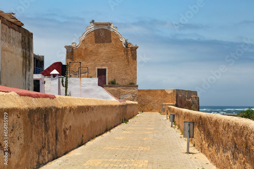 View of the historic walls of the fortress of El Jadida (Mazagan). The fortified city, built by the Portuguese at the beginning of the 16th century and named Mazagan. Morocco, Africa. photo