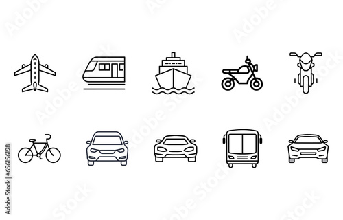 icons seticons set of vehicle transport such ship bicycle motocycle train car 