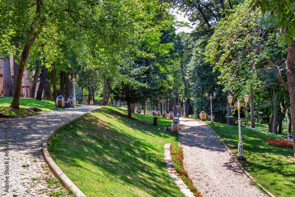 View of the famous park Gulhane in the historical center of the Istanbul. Turkey.