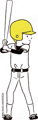 手描き1color   野球　バッター　子供