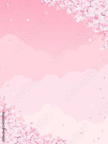 Fototapeta Naklejka Na Ścianę i Meble -  満開の桜とピンク色の雲・空　背景素材（縦向き）