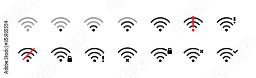 Set of wireless connection icons. No signal, secure connection and others. Pixel perfect, editable stroke icon