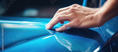Removing scratches from blue car paint during a car detailing process © 2rogan