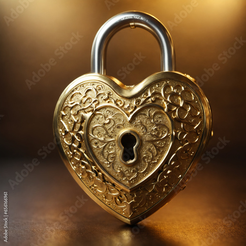 Golden heart padlock. Gener...