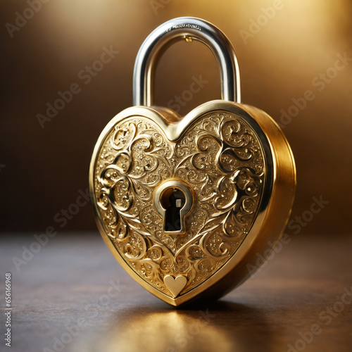 Golden heart padlock. Gener...