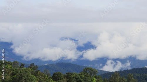 Mist flowing through the mountain valley at Chiang Kam Mountain, Chiangmai, Thailand