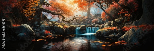 Sunlit Persimmon Waterfall