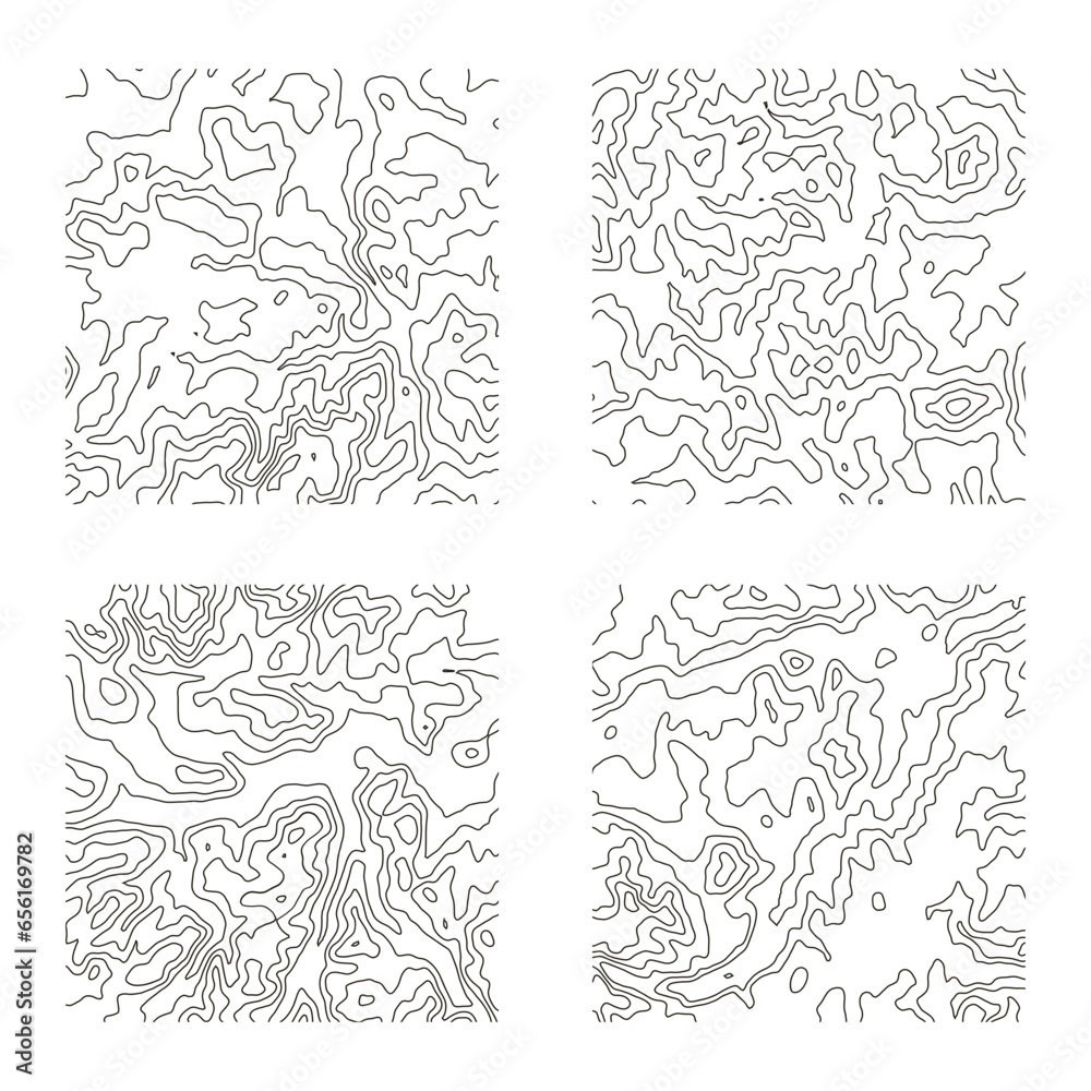 Hand Drawn Square Topography Pattern. Isolated on White Background. Vector Illustration