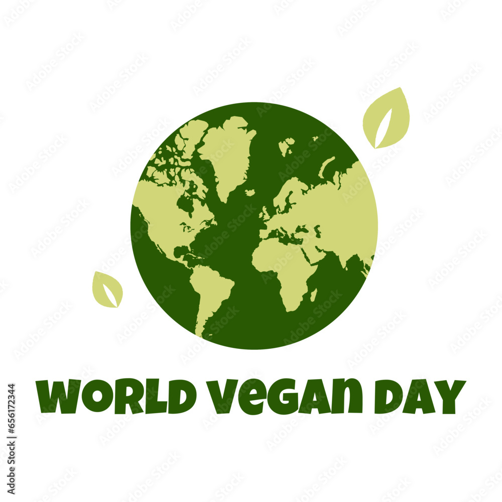 World Vegan Day. Holiday concept with Earth and text for cards, stickers, banners and posters. Vector Illustration