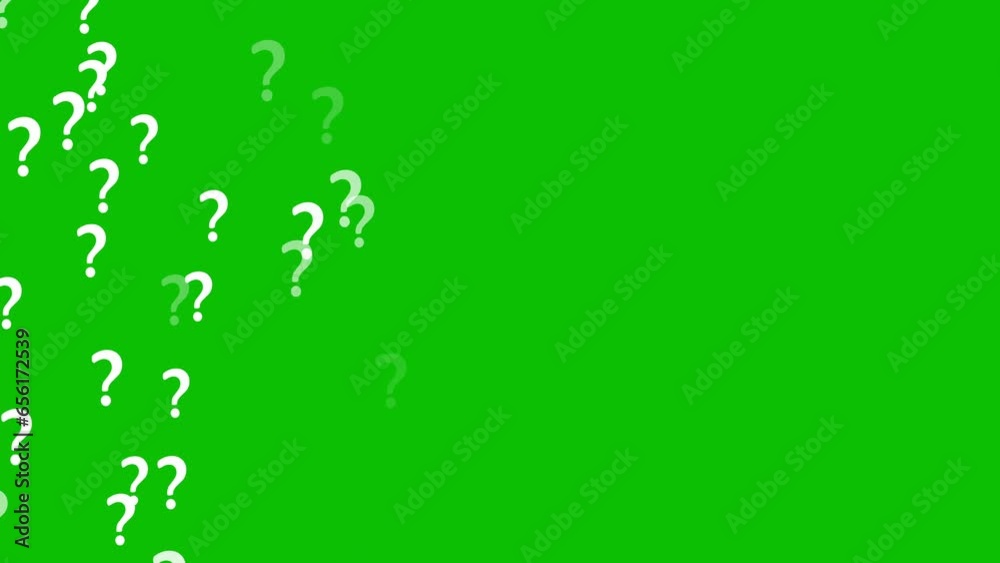 Animation of Question marks moving on green background. who, why, where ...