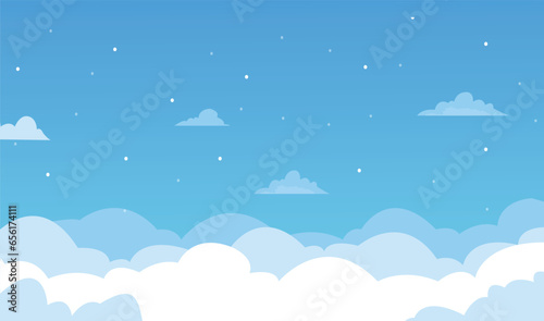 Landscape blue sky and white clouds, blue clear sky background, Clean Sky, 2d Cartoon, fluffy clouds, weather, summer season outdoor- light background, Vector