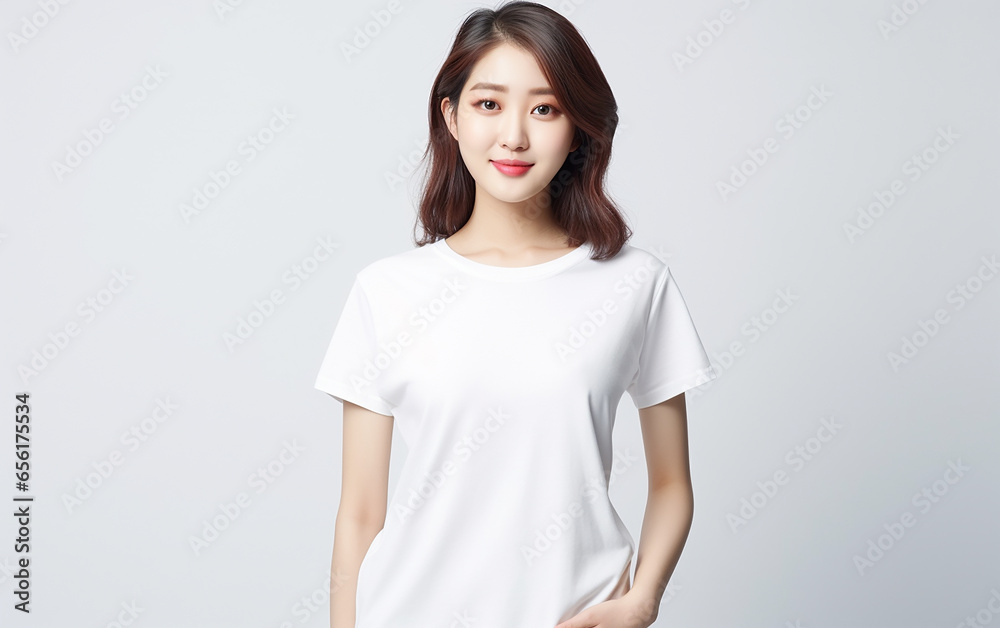 Portrait of young beautiful asian woman cheerfuly smiling looking at camera. Girl with black hair isolated on white background Portrait of young beautiful asian woman cheerfuly smiling looking at camera. Girl with black hair isolated on white background