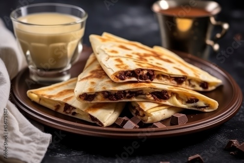 Toasty Quesadilla Filled with Ooey Gooey Chocolate and Crunchy Peanuts for the Perfect Sweet and Savory Treat photo