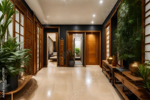 A home corridor with a focus on Feng Shui principles for harmony and balance.