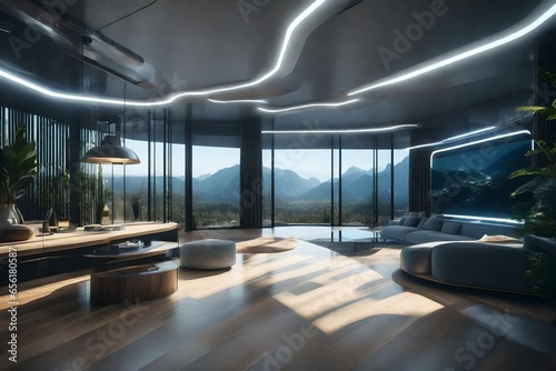 A futuristic home with high-tech gadgets and automation.