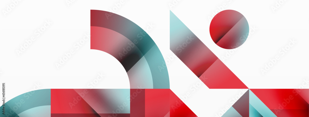 Geometric background with squares, triangles, circles. Shapes harmoniously interact, creating visually striking design for digital designs, presentations, website banners, social media posts Geometric background with squares, triangles, circles. Shapes harmoniously interact, creating visually striking design for digital designs, presentations, website banners, social media posts