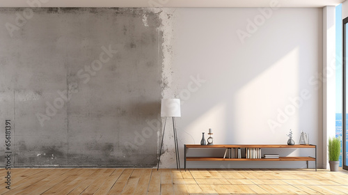 Modern grey interior before and after repairs with modern style. Generative AI photo