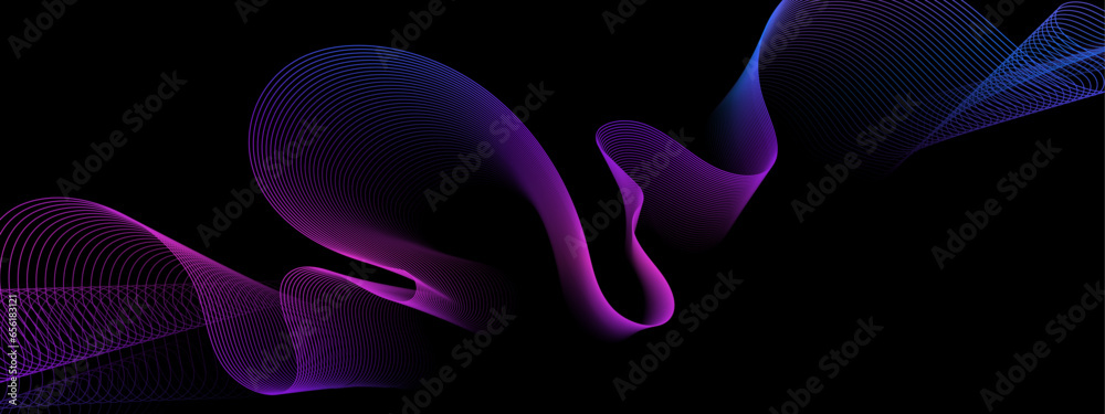 Obraz premium gradient purple and dark blue wavy line with black background