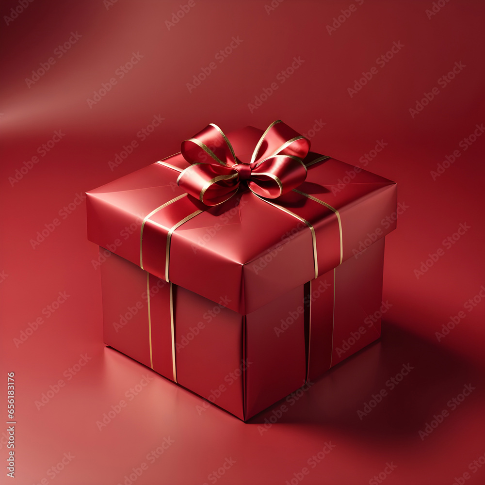 Fototapeta premium Present box christmas red color background