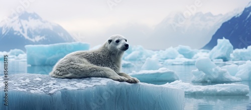 Harbor Seal pup rests on iceberg calved from LeConte Glacier Alaska photo