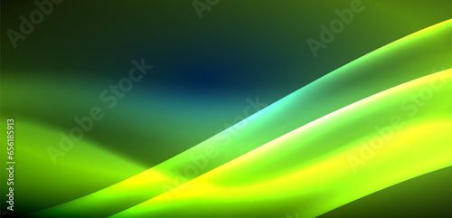 Dynamic waves in ethereal glow of neon lights. Concept merges fluidity of motion with vibrant allure of neon, crafting entrancing backdrop that embodies both vitality and futuristic sophistication