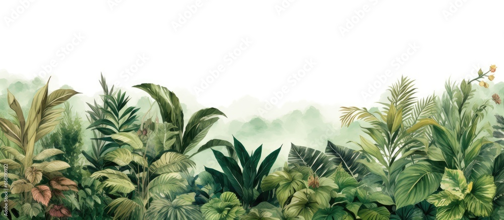 Amazon forest animal illustration on wallpaper - obrazy, fototapety, plakaty 