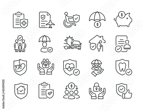 Insurance thin line icons. Editable stroke. For website marketing design, logo, app, template, ui, etc. Vector illustration.