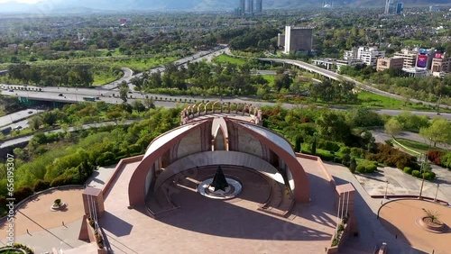 The Pakistan Monument is a national monument and heritage museum located on the western Shakarparian Hills in Islamabad, Pakistan. Bird's-eye view photo